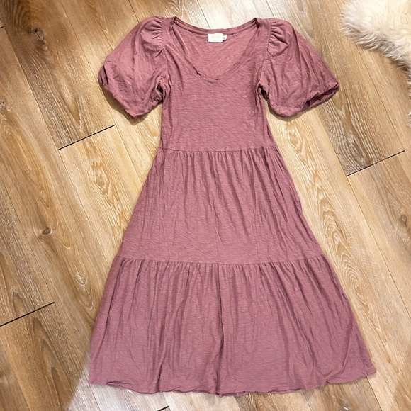Nation Ltd Geri Puff Sleeve V-Neck Tiered Midi Peasant Dress - Picture 5 of 8